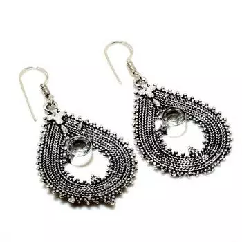 Серьги ручной работы с белым топазом, посеребренные, 925 пробы, 2,00 дюйма