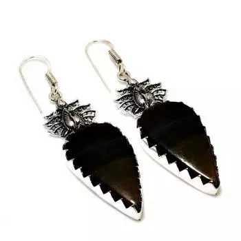 Серьги ручной работы с черным тигровым глазом, посеребренные, 925 пробы, 2,27 дюйма