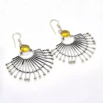 Серьги ручной работы с цитрином, посеребренные, 925 пробы, 2,12 дюйма