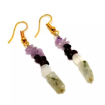 Серьги ручной работы с драгоценным камнем пренитом и аметистом, посеребренные 925 пробы, 2,08 дюйма