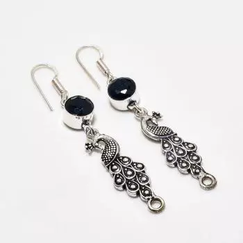 Серьги ручной работы с драгоценным камнем London Blue Topaz, посеребренные 925 пробы, 2,38 дюйма