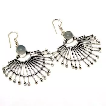 Серьги ручной работы с драгоценным камнем Aqua Chalcedony, посеребренные, 925 пробы, 2,12 дюйма