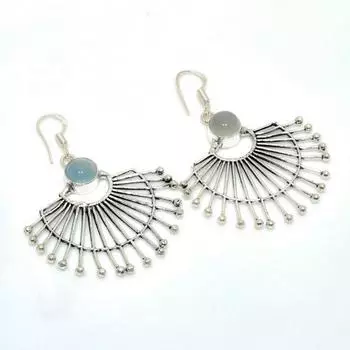 Серьги ручной работы с драгоценным камнем Aqua Chalcedony, посеребренные, 925 пробы, 2,12 дюйма