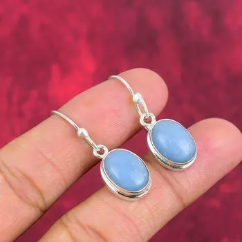 Серьги ручной работы с драгоценными камнями Angelite, серьги из цельного серебра 925 пробы, серьги с уникальным дизайном 1.50 Inches синий