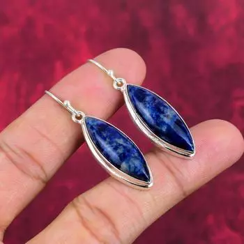 Серьги ручной работы с драгоценными камнями содалит, серьги из цельного серебра 925 пробы, антикварные украшения, серьги для подарка на помолвку 1.97 Inches синий