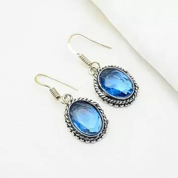 Серьги ручной работы с драгоценными камнями танзанит, серьги из цельного серебра 925 пробы, антикварные ювелирные изделия, серьги для подарка на помолвку 1.41 Inches синий