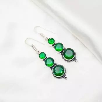 Серьги ручной работы с драгоценными камнями из хромдиопсида, серьги из чистого серебра 925 пробы, серьги с уникальным дизайном 1.96 Inches зелёный