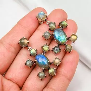 Серьги ручной работы с драгоценными камнями лабрадорит, серьги из цельного серебра 925 пробы, серьги с уникальным дизайном 1.57 Inches синий