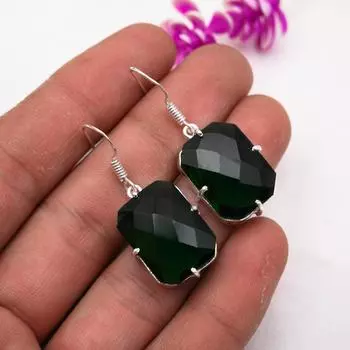 Серьги ручной работы с драгоценными камнями из хромдиопсида, серьги из чистого серебра 925 пробы, серьги с уникальным дизайном 1.57 Inches зелёный