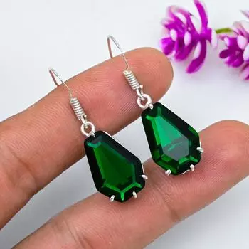 Серьги ручной работы с драгоценными камнями из хромдиопсида, серьги из чистого серебра 925 пробы, серьги с уникальным дизайном зелёный