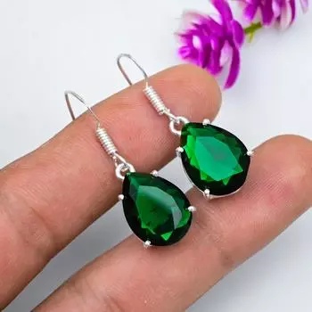 Серьги ручной работы с драгоценными камнями из хромдиопсида, серьги из чистого серебра 925 пробы, серьги с уникальным дизайном 1.53 Inches зелёный