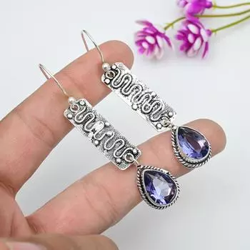 Серьги ручной работы с драгоценными камнями танзанит, серьги из цельного серебра 925 пробы, антикварные ювелирные изделия, серьги для подарка на помолвку синий