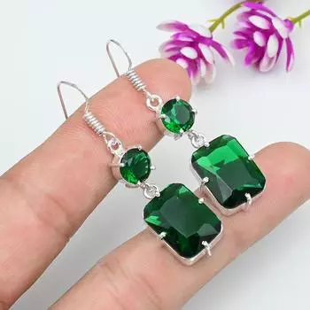 Серьги ручной работы с драгоценными камнями из хромдиопсида, серьги из чистого серебра 925 пробы, серьги с уникальным дизайном