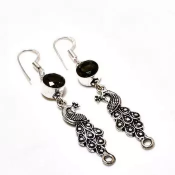 Серьги ручной работы с дымчатым топазом, посеребренные 925 пробы, 2,76 дюйма