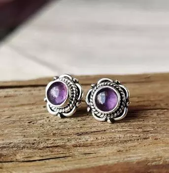 Серьги ручной работы с фиолетовым аметистом из стерлингового серебра 925 пробы с драгоценным камнем фиолетовый