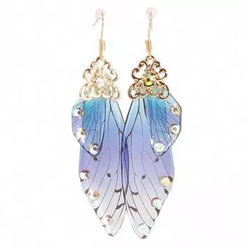 Серьги ручной работы с имитацией крыльев, серьги-капли с крыльями бабочки, серьги со стразами, романтические украшения One Size