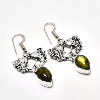 Серьги ручной работы с лабрадоритом, посеребренные 925 пробы, 1,70 дюйма