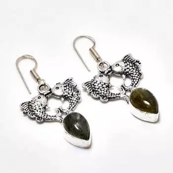 Серьги ручной работы с лабрадоритом, посеребренные 925 пробы, 1,70 дюйма