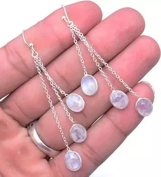 Серьги ручной работы с лунным камнем, серьги из стерлингового серебра 925 пробы, подарок для нее, серьги в стиле бохо, подарок для нее, висячие серьги