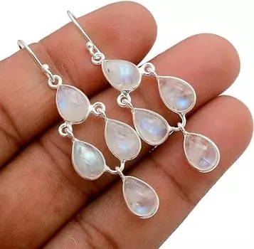 Серьги ручной работы с лунным камнем, висячие серьги, подарок для нее, висячие серьги, женские серьги, ювелирные изделия из серебра 925 пробы