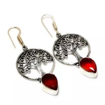 Серьги ручной работы с мозамбикским гранатом, посеребренные, 925 пробы, 2,00 дюйма