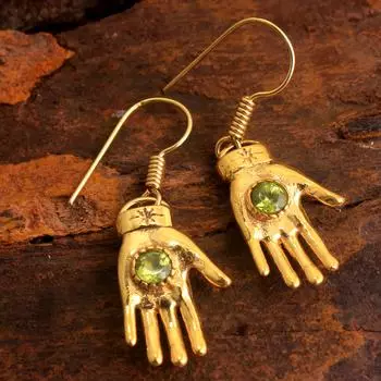 Серьги ручной работы с перидотом Хамса из желтого золота, массивные ювелирные изделия из стерлингового серебра 925 пробы золотой/жёлтый