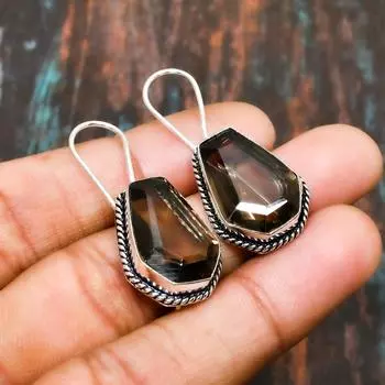 Серьги ручной работы с прекрасным дымчатым топазом и драгоценными камнями из стерлингового серебра 925 пробы 1.51 Inches оранжевый