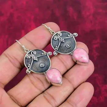 Серьги ручной работы с розовым тулитом, изящные серьги из стерлингового серебра 925 пробы на День благодарения 2.24 Inches розовый