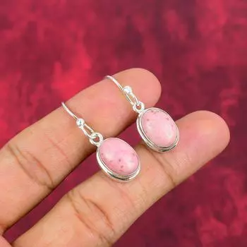 Серьги ручной работы с розовым тулитом, изящные серьги из стерлингового серебра 925 пробы на День благодарения 1.50 Inches розовый