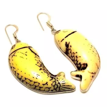 Серьги ручной работы с рыбьим агатом, позолоченные серебром 925 пробы, 2,65 дюйма