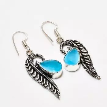 Серьги ручной работы с синим халцедоном, посеребренные 925 пробы, 1,89 дюйма