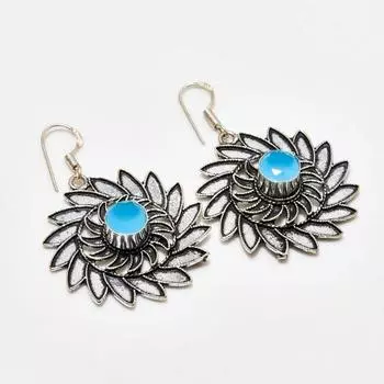 Серьги ручной работы с синим халцедоном, посеребренные 925 пробы, 1,89 дюйма