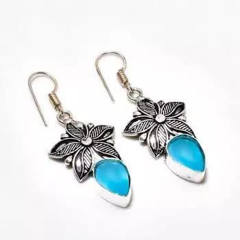 Серьги ручной работы с синим халцедоном, посеребренные 925 пробы, 1,89 дюйма