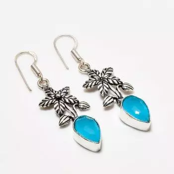 Серьги ручной работы с синим халцедоном, посеребренные 925 пробы, 1,89 дюйма