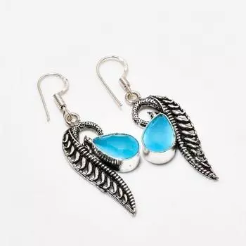 Серьги ручной работы с синим халцедоном, посеребренные 925 пробы, 1,89 дюйма