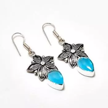 Серьги ручной работы с синим халцедоном, посеребренные 925 пробы, 1,89 дюйма