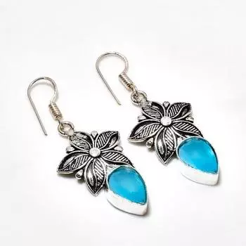 Серьги ручной работы с синим халцедоном, посеребренные 925 пробы, 1,89 дюйма