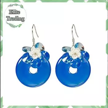 Серьги ручной работы с синим круглым драгоценным камнем из стерлингового серебра 925 пробы с цветком, модные трендовые винтажные бохо-изысканные женские украшения A pair of earrings