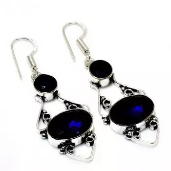 Серьги ручной работы с топазом Londonblue, посеребренные, 925 пробы, 2,08 дюйма