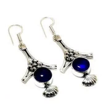 Серьги ручной работы с топазом Londonblue, посеребренные, 925 пробы, 2,08 дюйма