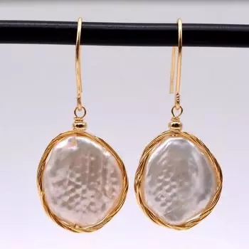 Серьги ручной работы, серьги-капли из натурального белого пресноводного жемчуга, золотые плетеные серьги, женские уникальные серьги с жемчугом белый