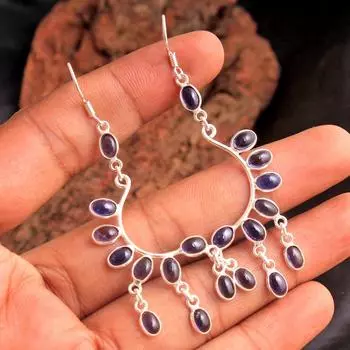 Серьги ручной работы, серебряные украшения с подвесками, серьги с подвесками, подарок для мамы, украшения с драгоценными камнями синий