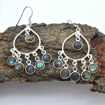 Серьги ручной работы Серебряные украшения Серьги-капли и висячие Серьги из лабрадорита Стерлингового серебра 925 пробы Ювелирные изделия На Рождество Подарок 2 синий