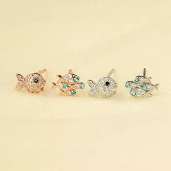 Серьги-рыбки полностью из бриллиантов, асимметричный дизайн, милые женские модные серьги слоновая кость