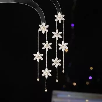 Серьги S925 из высококачественного свежего цветка Mori с бахромой демонстрируют лицо, тонкий темперамент, персонализированные универсальные длинные серьги золотой
