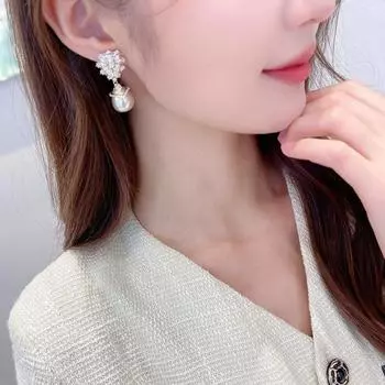 Серьги S925 с серебряной иглой и инкрустацией цирконом, французский свет, роскошный дворцовый стиль, элегантные ретро-серьги с каплей воды и жемчугом