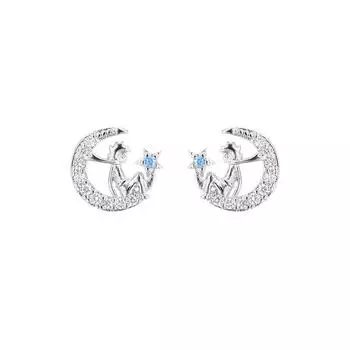 Серьги S925 с серебряным покрытием, серьги из Южной Кореи, звезды, Луны и херувима, простые индивидуальные ежедневные серьги с синими вспышками и бриллиантами, серьги «Маленький принц», новые