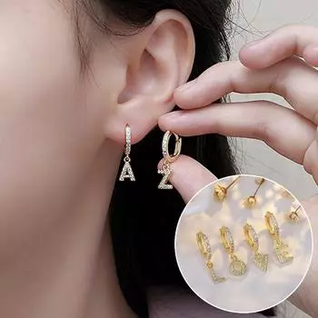 Серьги с 26 английскими буквами для женщин, циркониевые серьги для пирсинга ушей, серьги-кольца с пряжкой для ушей, ювелирные изделия, подарок