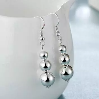 Серьги с 3 бусинами, посеребренные цветные длинные серьги-капли для женщин, ювелирные изделия, висячие серьги Kolczyki CF13