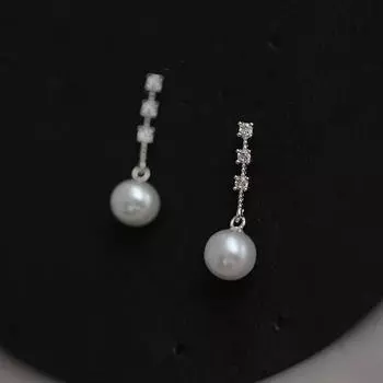 Серьги с 3-мя столбиками и бриллиантами в жемчужной оправе, серьги с жемчугом, серьги в стиле темперамент, серьги в нежном стиле французского ретро